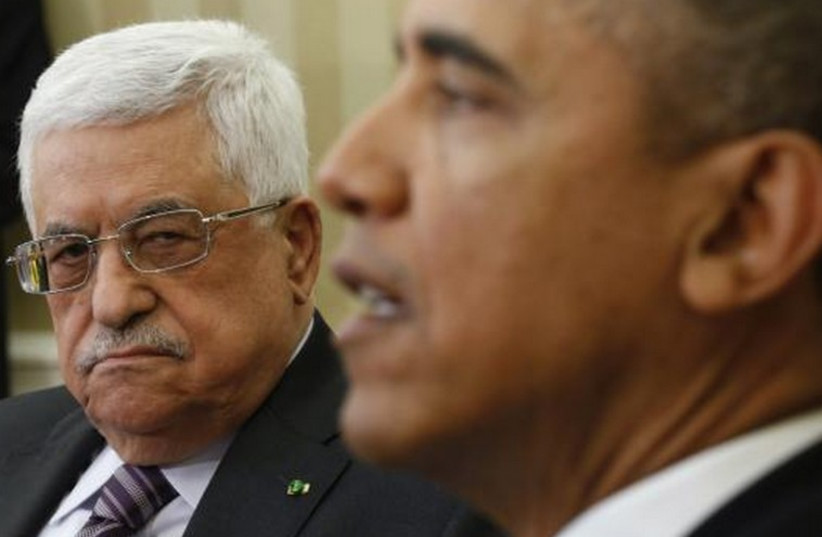 Palestinian Authority President Mahmoud Abbas and US President Barack Obama, March 2014.  (photo credit: REUTERS)