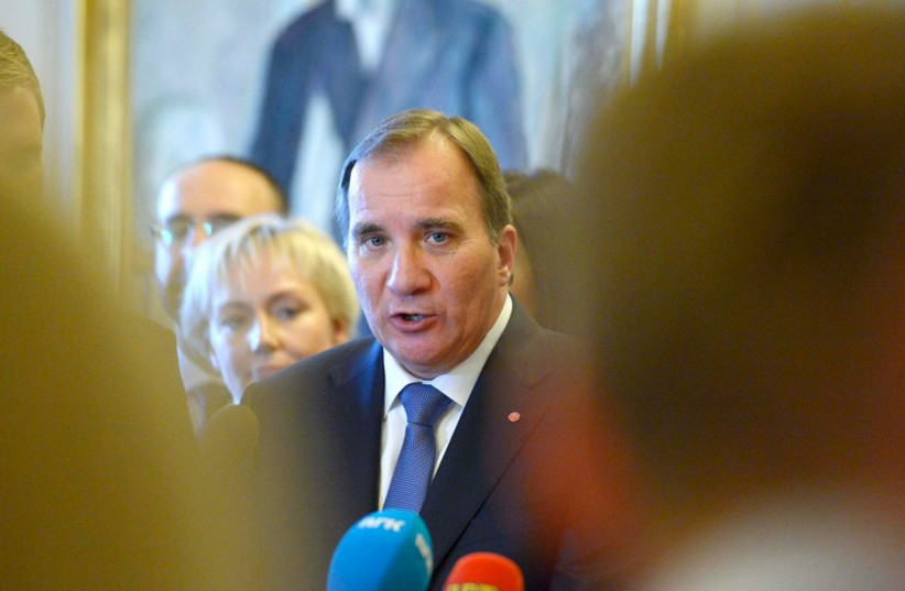 Swedish Prime Minister Stefan Lofven gives a news conference in Stockholm (photo credit: REUTERS)