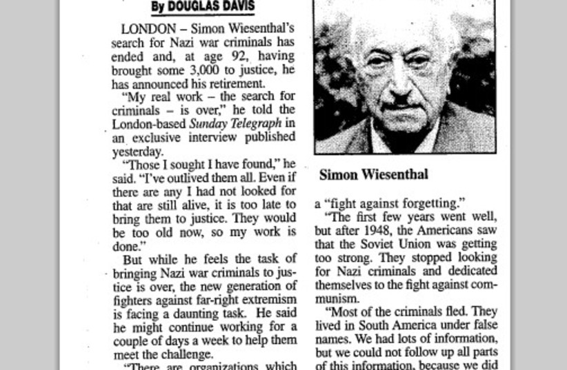 This Week in History: Nazi hunter Simon Wiesenthal retires (photo credit: ARCHIVE)