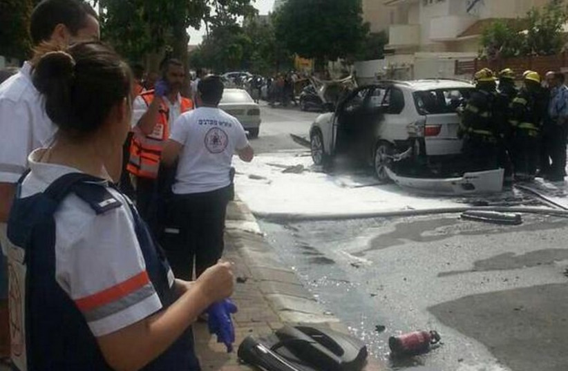 Car explodes in Israel (photo credit: MAGEN DAVID ADOM)