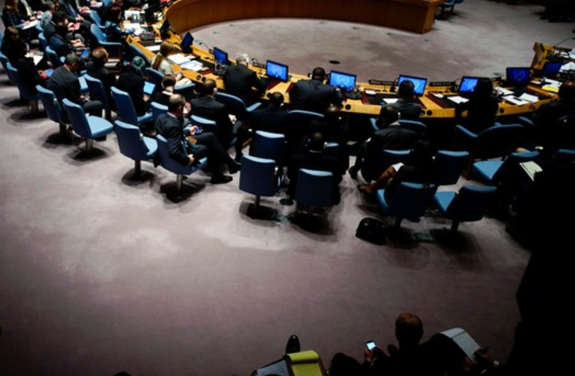 Members of UN Security Council during meeting at UN headquarters in New York , October 14 (photo credit: REUTERS)