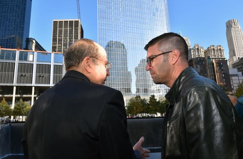 Defense Minister Moshe Ya'alon at the Ground Zero site in New York, October 19 (photo credit: ARIEL HERMONI / DEFENSE MINISTRY)
