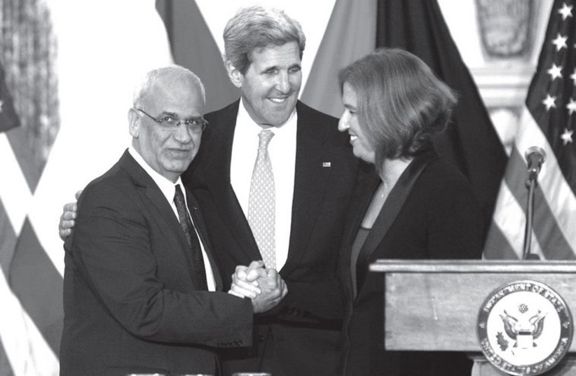 Israeli-Palestinian peace treaty (photo credit: JONATHAN ERNST / REUTERS)