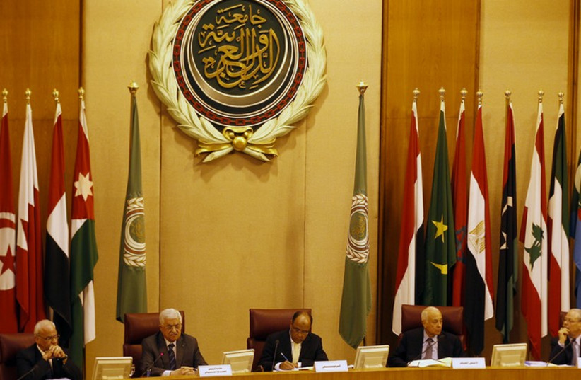 Foreign ministers of the Arab League take part in an emergency meeting at the league's headquarters in Cairo September 7, 2014 (photo credit: REUTERS)
