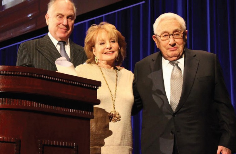 WJC PRESIDENT Ron Lauder (left), broadcaster Barbara Walters and former US secretary of state Henry Kissinger (photo credit: MAYA SHWAYDER)