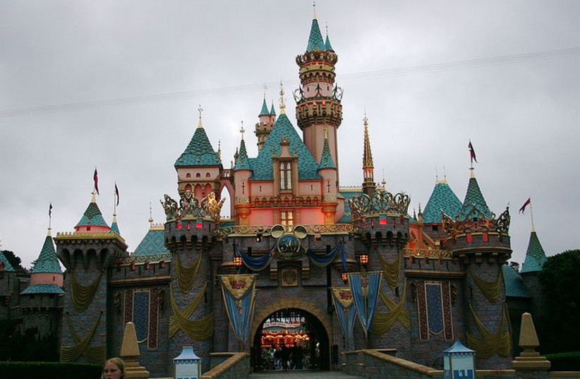 Sleeping Beauty's Castle Decorated for Disneyland's 50th Anniversary (photo credit: Wikimedia Commons)