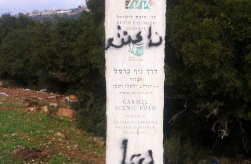 Graffiti outside Haifa (photo credit: POLICE SPOKESPERSON'S UNIT)