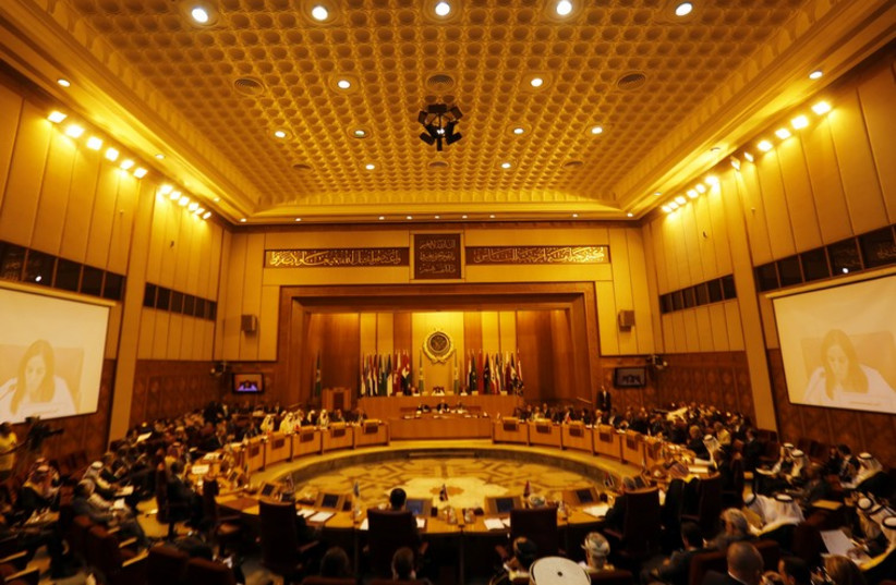 A general view shows an extraordinary session of the Arab League at the league's headquarters in Cairo (photo credit: REUTERS)