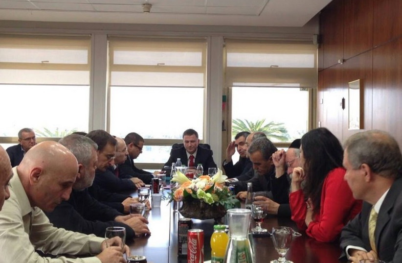 Knesset speaker Yuli Edelstein meeting with the heads of the Knesset factions (photo credit: KNESSET SPEAKER YULI EDELSTEIN'S OFFICE)