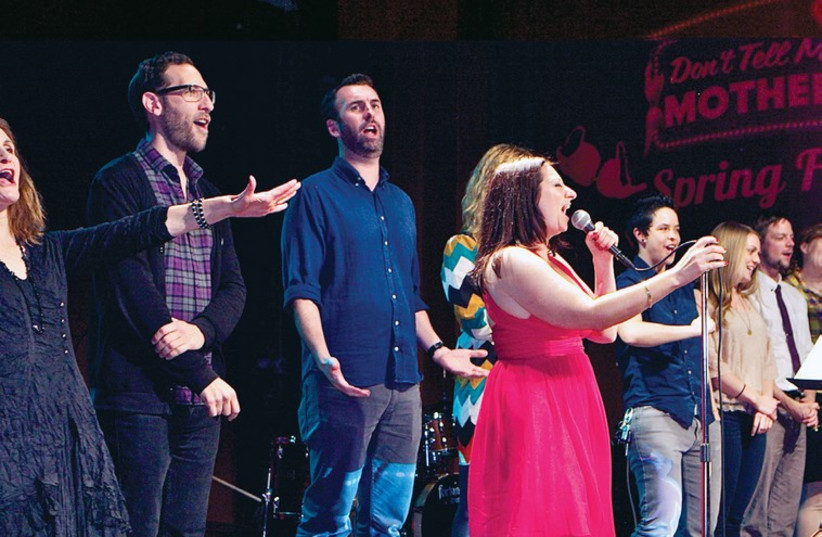 Nikki Levy (center) onstage with the full cast of ‘Don’t Tell My Mother!’ (photo credit: LOREN PHILIP)