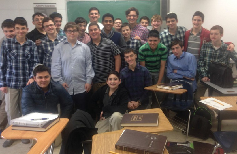 The Long Island 10th-grade students who are raising money for the Har Nof terrorist attack victims’ families. (photo credit: ARYEH YOUNG)