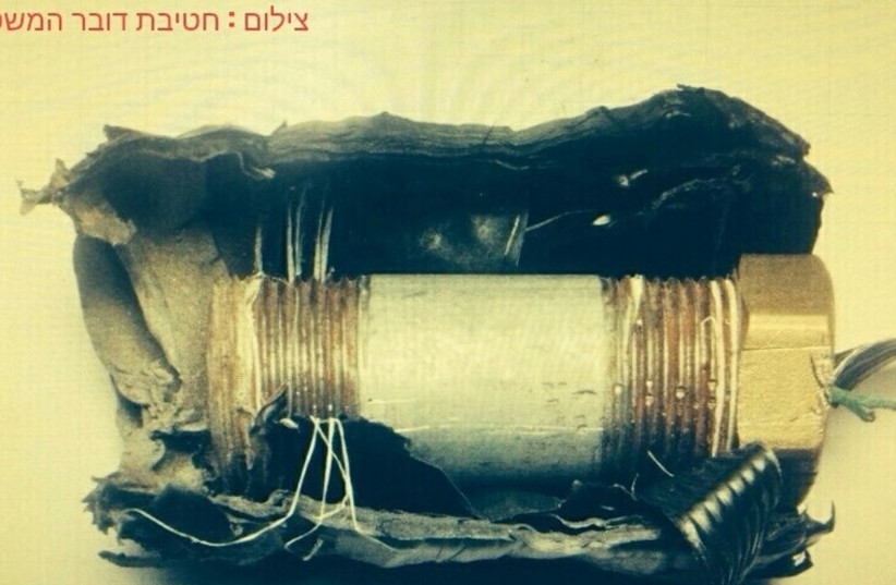 Pipe bomb confiscated from Fureidis youths suspected of targeting police‏ (photo credit: POLICE SPOKESPERSON'S UNIT)
