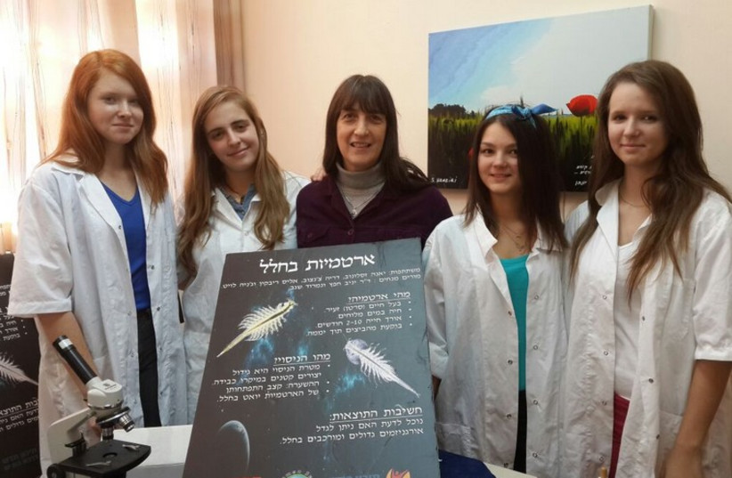 9th grade girls who made an experiement in space (photo credit: Courtesy)