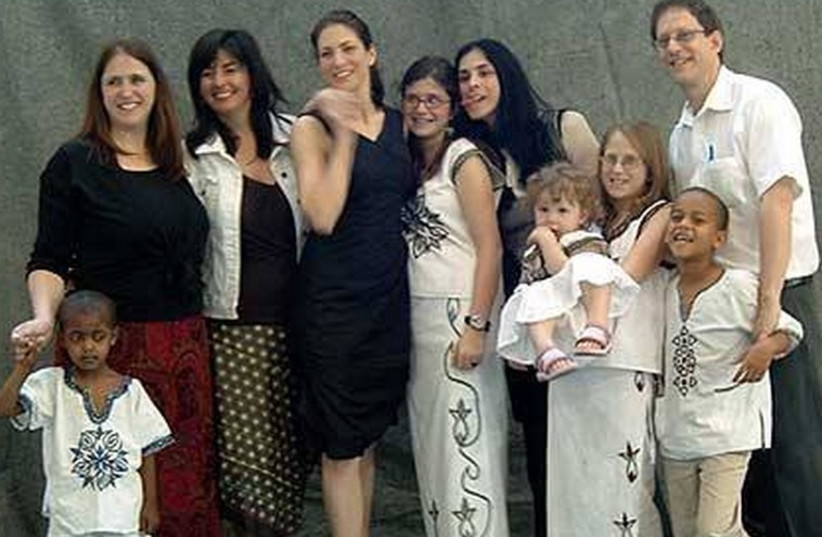 Silverman sisters – from left, Susan, Jodyne, Laura and Sarah with Abramowitz children and Yosef  (photo credit: Courtesy)