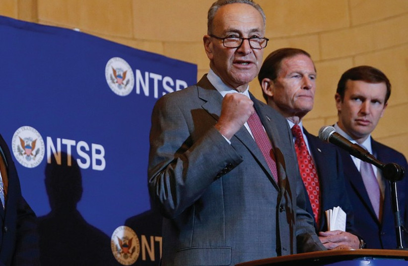 US SENATOR Charles Schumer speaks during a news conference last year. (photo credit: REUTERS)