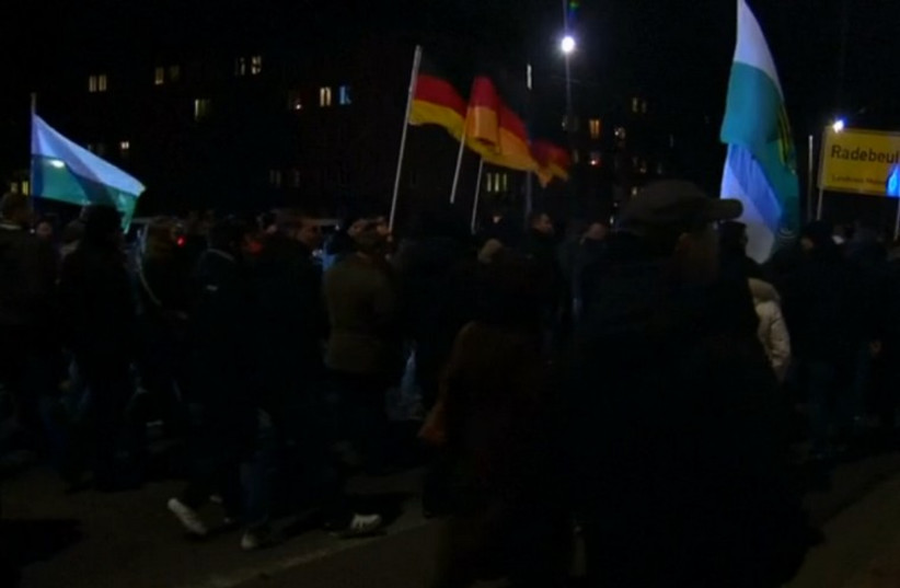 Anti-Islam demonstrators take to the streets in Dresden (photo credit: screenshot)