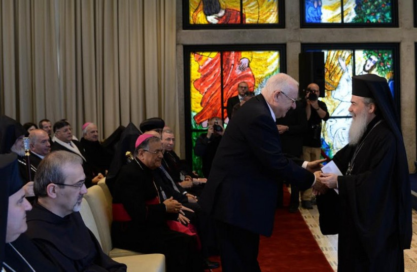President Rivlin meets Greek Patriarch of Jerusalem Theophilos III (photo credit: KOBI GIDEON/GPO)