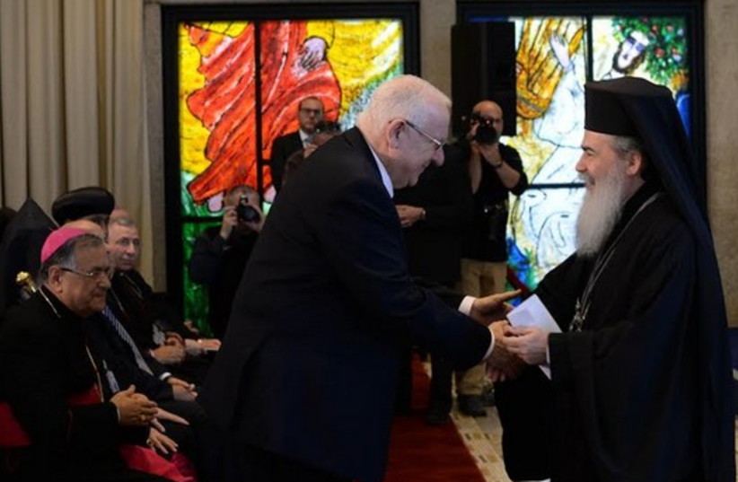 President Rivlin meets Greek Patriarch of Jerusalem Theophilos III (photo credit: KOBI GIDEON/GPO)