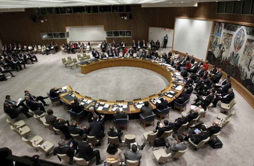 Delegates sit for a Security Council meeting at the UN Headquarters in New York (photo credit: REUTERS)