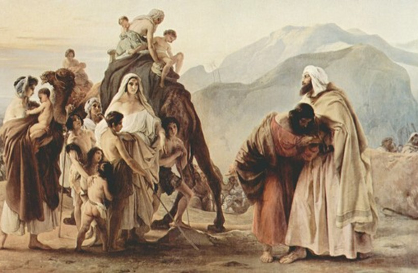 ‘Esau and Jacob reconcile,’ by Italian painter Francesco Hayez, 1844. (photo credit: Wikimedia Commons)