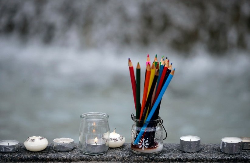Pencils, representing the freedom of expression, in tribute to the Charlie Hebdo attack vicims  (photo credit: REUTERS)