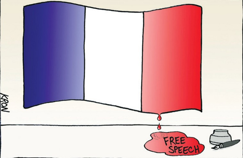 The cartoon Kron drew in response to the ‘Charlie Hebdo’ massacre. (photo credit: JOHN KRON)