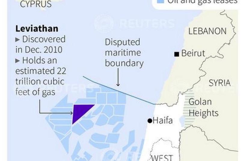Map of Leviathan gas field (photo credit: REUTERS)