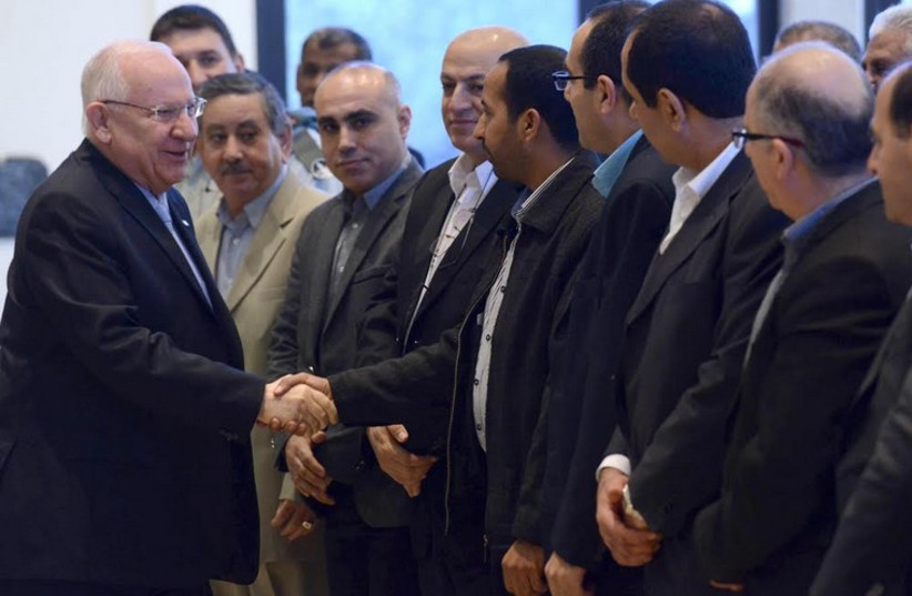 Rivlin with Arab mayors, February 5, 2015 (photo credit: Mark Neiman/GPO)