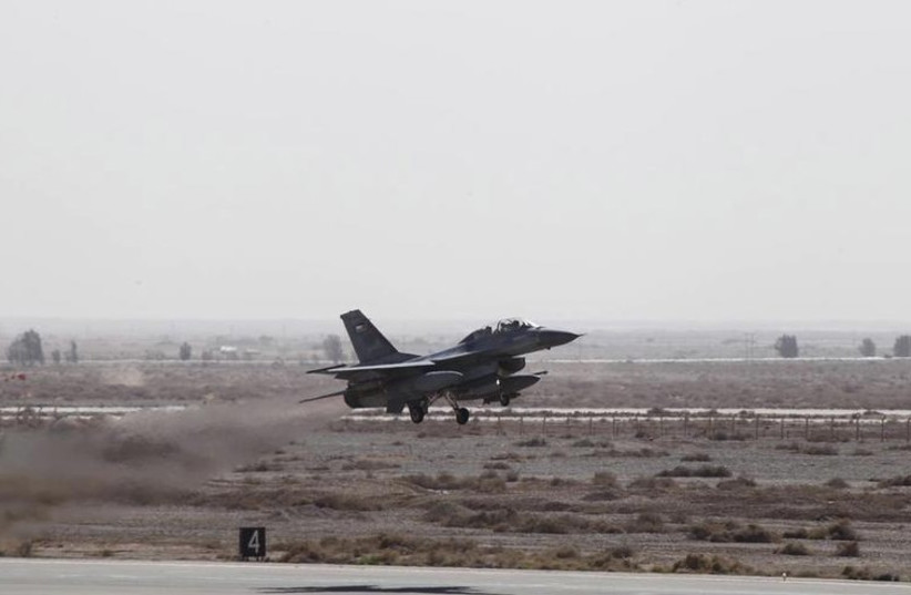 A Royal Jordanian Air Force plane takes off from an air base to strike the Islamic State
