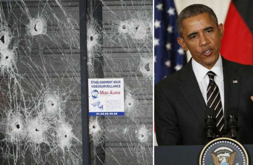 US President Barack Obama's comment on the Paris kosher market attack raised eyebrows on social media (photo credit: REUTERS)