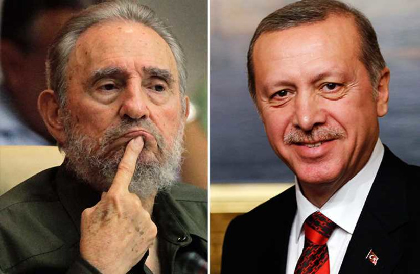Castro and Erdogan (photo credit: REUTERS)