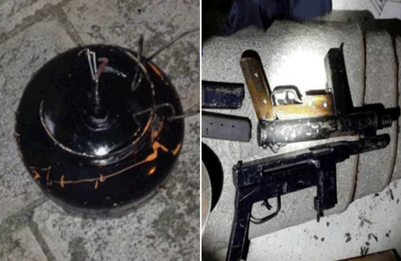 Explosive device and weapons confiscated from Hamas cell in Hebron‏. (photo credit: SHIN BET)