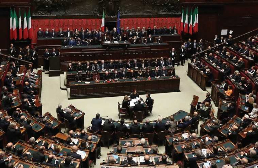 A GENERAL view of Italy’s President Sergio Mattarella addressing the lower house of parliament in Rome (photo credit: REUTERS)