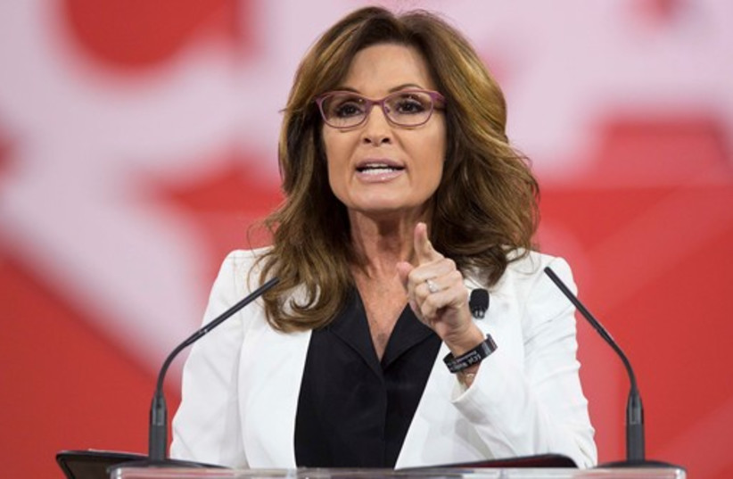 Former Republican Governor of Alaska Sarah Palin speaks at the 42nd annual Conservative Political Action Conference (CPAC) at National Harbor, Maryland February 26 (photo credit: REUTERS)