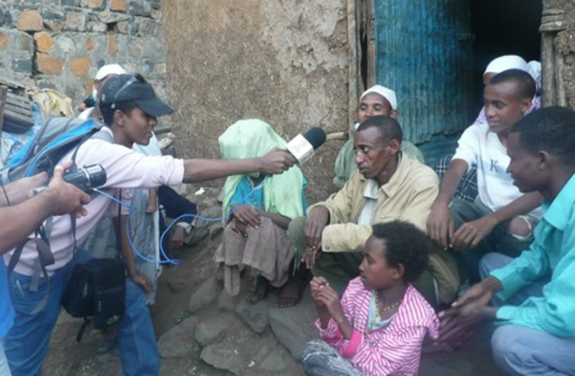 Ethiopian Jews in Gondar being interview by Israeli media