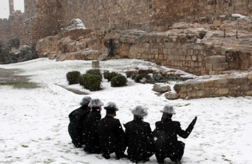 Haredim admire the view of the Old City 