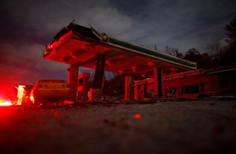 Damaged gas station