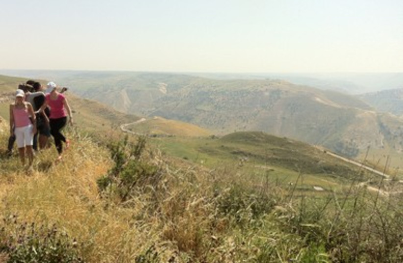 Hikers in the Golan Heights overlooking Syria