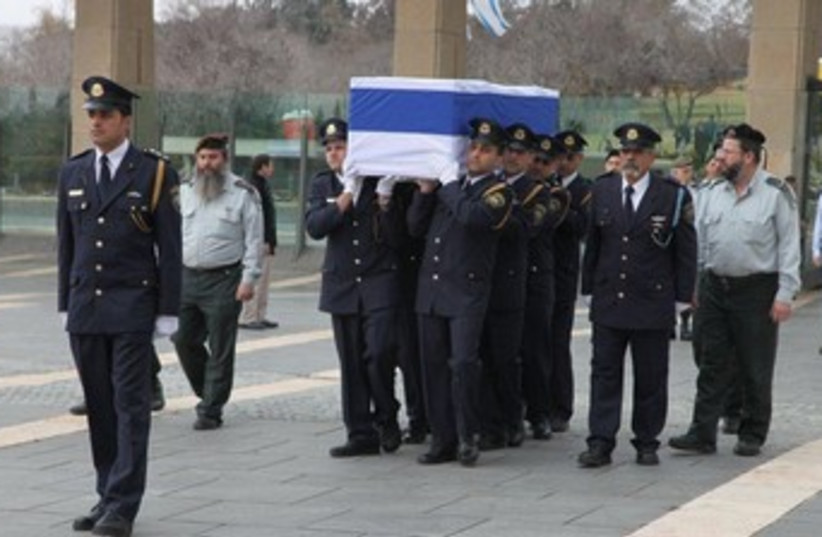 Former prime minister Ariel Sharon's casket at the Knesset in Jerusalem.