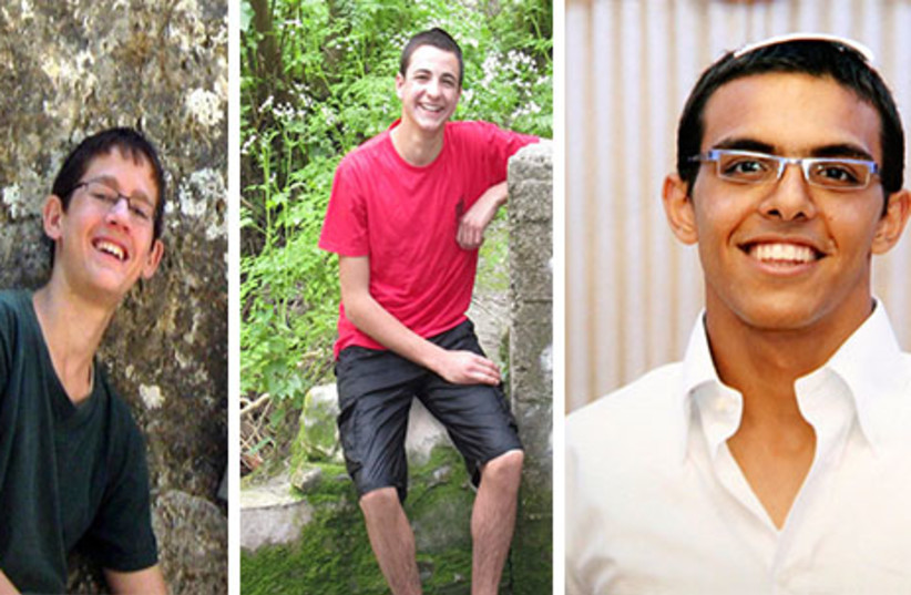 Missing yeshiva students (left to right)Naphtali Fraenkel, Gil-ad Shaar and Eyal Yifrach.