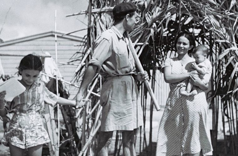 The Aberyel family builds their sukkah in the village then known as Abu Kabir, near Tel Aviv, in October 1949.