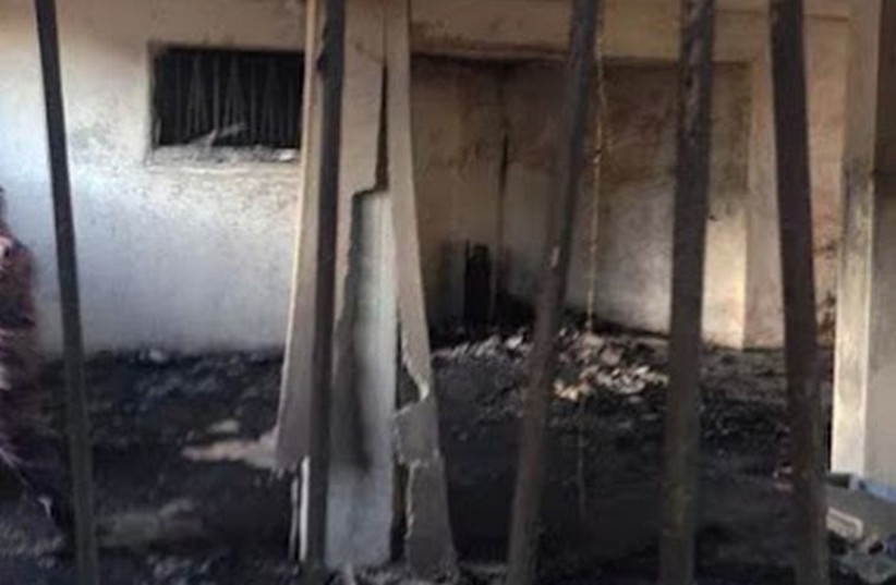 The mosque set on fire in Al-Maghir, east of Ramallah.‏