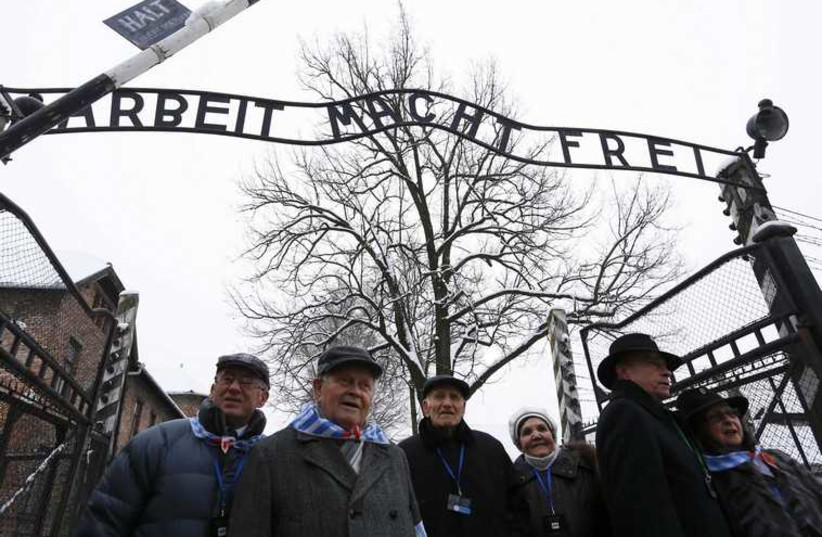 Survivors of the former Nazi German concentration and extermination camp Auschwitz arrive to the former camp in Oswiecim.
