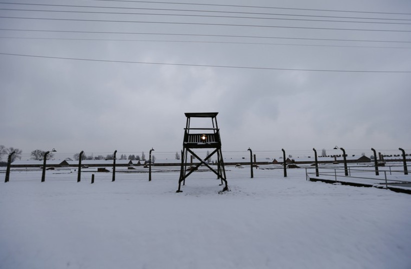 A guard tower is seen at the former German Nazi concentration and extermination camp Auschwitz-Birkena.
