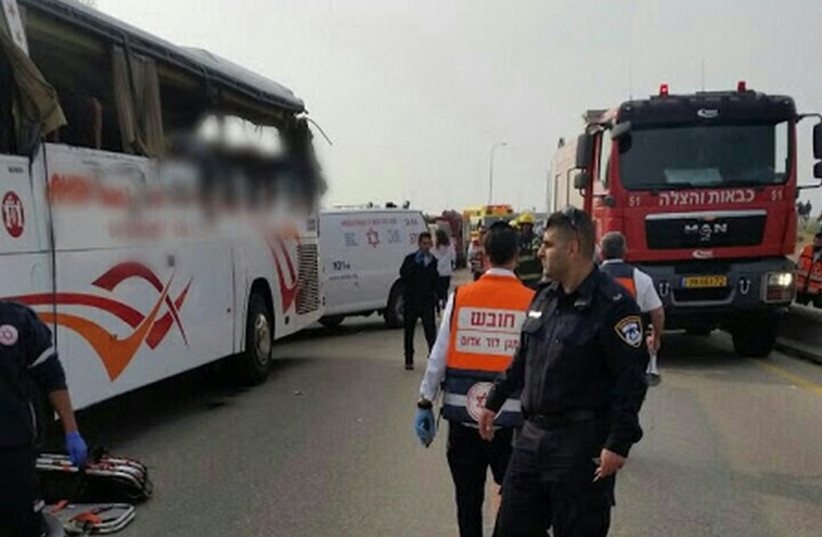 Major road accident with a bus in the Negev at Lehavim Junction, February 3, 2014