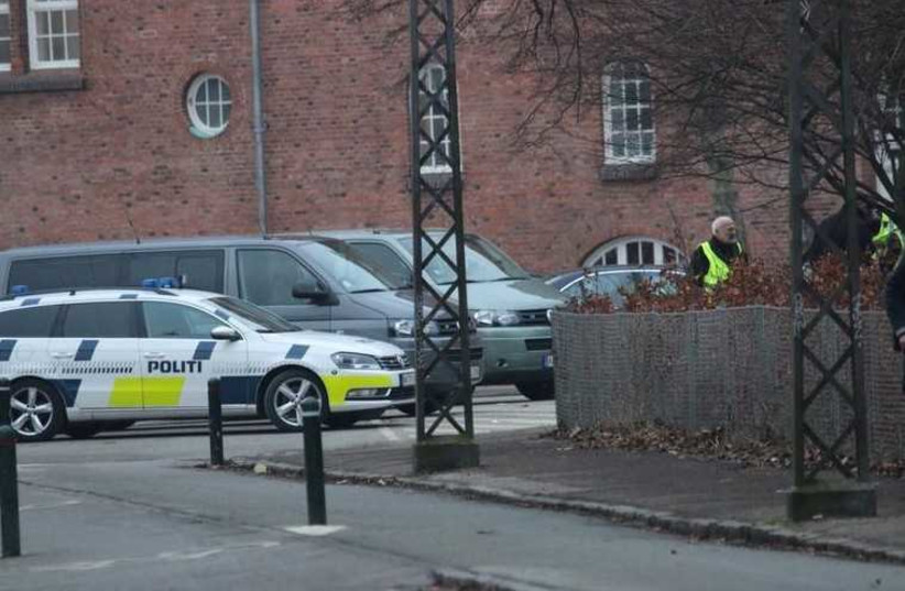 Police presence is seen at the site of a shooting in Copenhagen