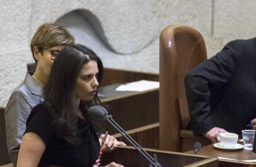Ayelet Shaked is sworn in as Justice Minister at the Knesset, in Jerusalem, May 14.