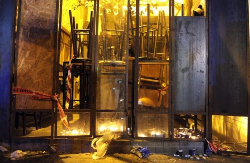 Scene of the shooting attack at a pub on Dizengoff Street in Tel Aviv on January 1, 2016