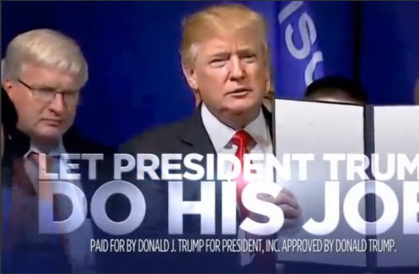 A screencapture of the campaign video to re-elect President Donald Trump (photo credit: screenshot)