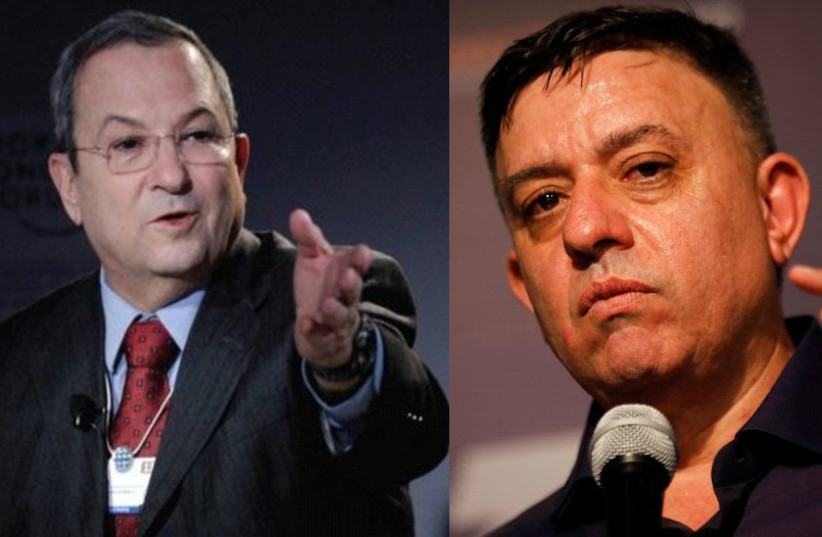 Former prime minister and Labor chairman Ehud Barak and current party leader Avi Gabbay. (photo credit: REUTERS)